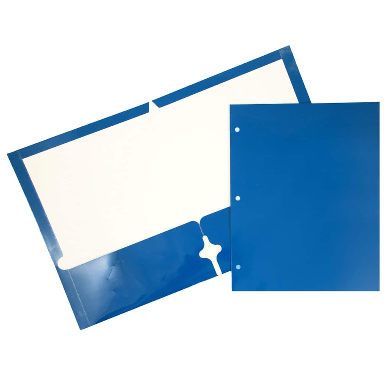 JAM Paper Laminated 2-Pocket Glossy 3-Hole Punch School Folders, 6ct.